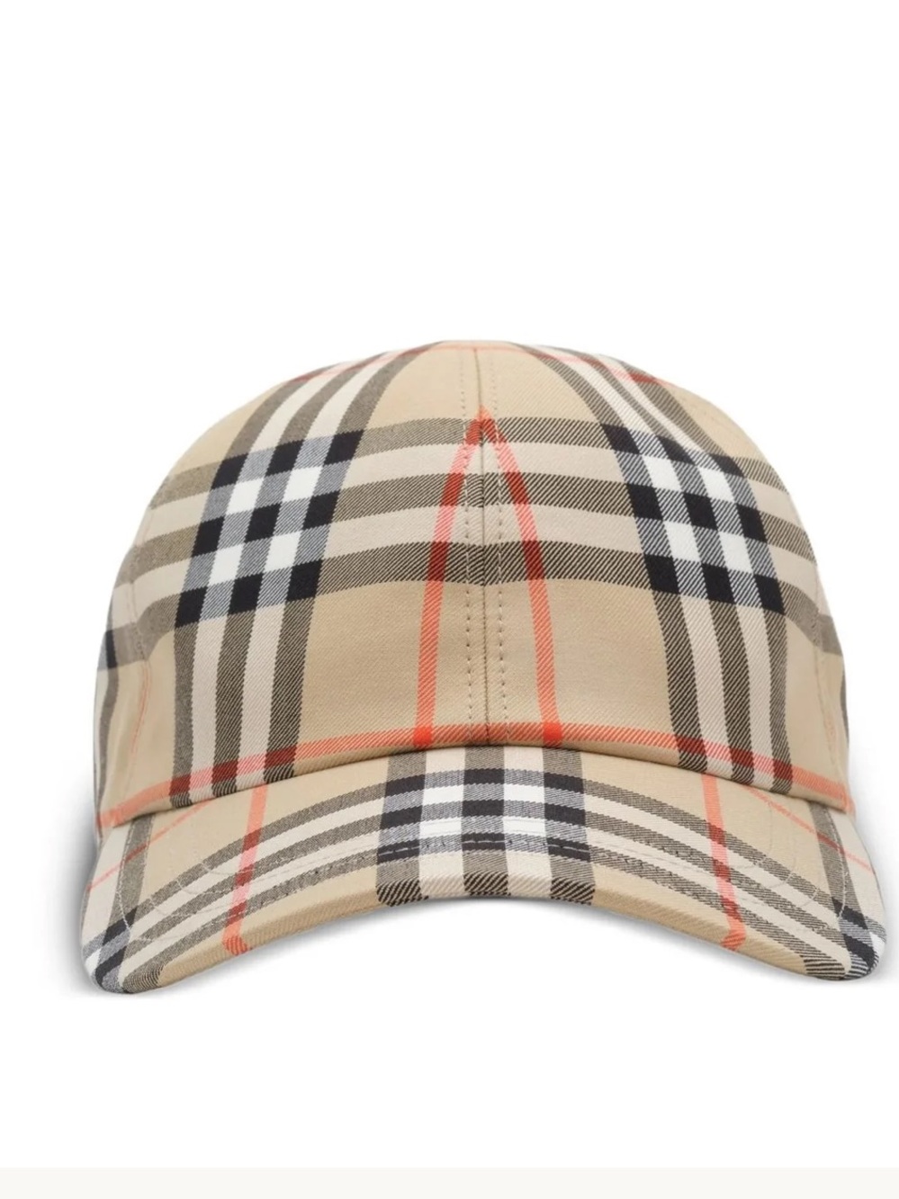 Burberry Tan Check Baseball Cap with Black & Red Accents